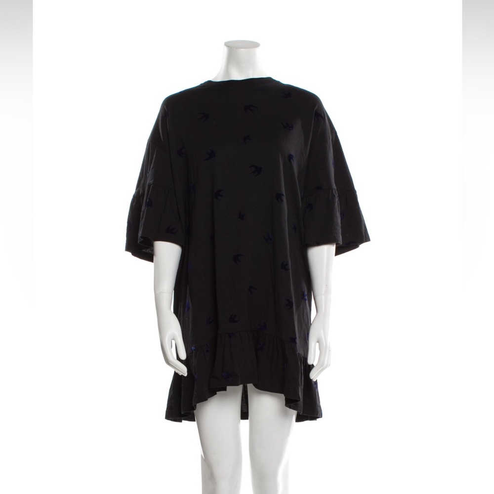 Mcq Alexander McQueen Bird Velvet Black Shirt Dress Cotton Size XS Oversized
